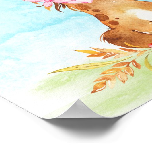 水の色の女の子の馬の赤ちゃんシャワーファーム ポスター (角)