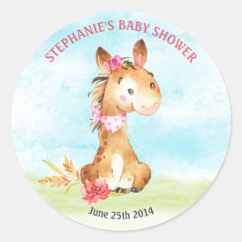水の色の女の子の馬の赤ちゃんシャワーファーム ラウンドシール