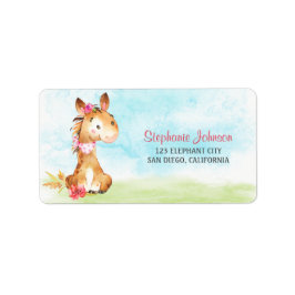 水の色の女の子の馬の赤ちゃんシャワーファーム ラベル