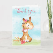 水の色の女の子の馬ファームありがとう カード (正面)