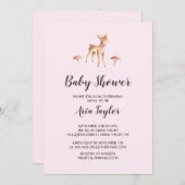 水の色の女の子の鹿とキノコの赤ちゃんシャワー 招待状 (正面/裏面)