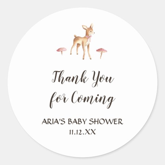 水の色の女の子の鹿の白い赤ちゃんシャワーの好意 ラウンドシール (正面)