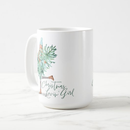 水の色の女の子を保持する常緑クリスマスツリー コーヒーマグカップ (正面左)