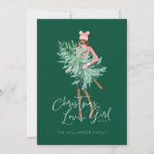 水の色の女の子を保持する常緑クリスマスツリー シーズンカード (正面)