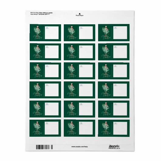 水の色の女の子を保持する常緑クリスマスツリー ラベル (フルシート)