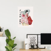 水の色の女日本の傘ロータスファインアート ポスター (ホームオフィス)