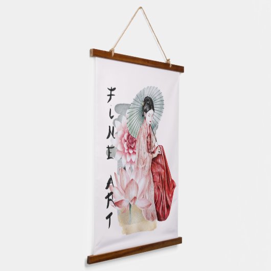 水の色の女日本の傘ロータスファインアート 吊り下げ型タペストリー (傾斜あり)