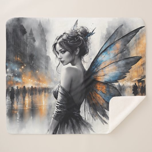 水の色の妖精の女の子トワイライト魔法のナイトアート シェルパブランケット (正面(横))