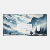 水の色の威厳のある雪をかぶった山々 デスクマット (キーボード&マウス)