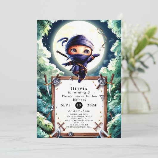 水の色の子ども忍者誕生日 招待状 (スタンド正面)
