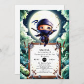 水の色の子ども忍者誕生日 招待状 (正面/裏面)