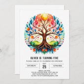 水の色の子供の木の生活の誕生日 招待状 (正面/裏面)