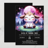 水の色の子供の牛誕生日 招待状 (正面/裏面)