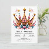 水の色の子供プリンセスクラウン誕生日 招待状 (スタンド正面)