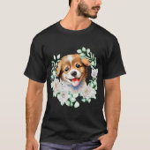 水の色の子犬の愛と白のバラ Tシャツ (正面)