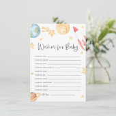 水の色の宇宙テーマ赤ちゃんシャワーの願いベビー エンクロージャーカード (スタンド正面)