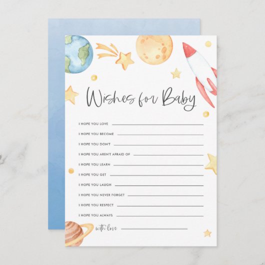 水の色の宇宙テーマ赤ちゃんシャワーの願いベビー エンクロージャーカード (正面/裏面)