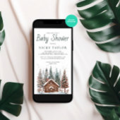 水の色の家の松の木の雪の冬の赤ちゃんシャワー 招待状