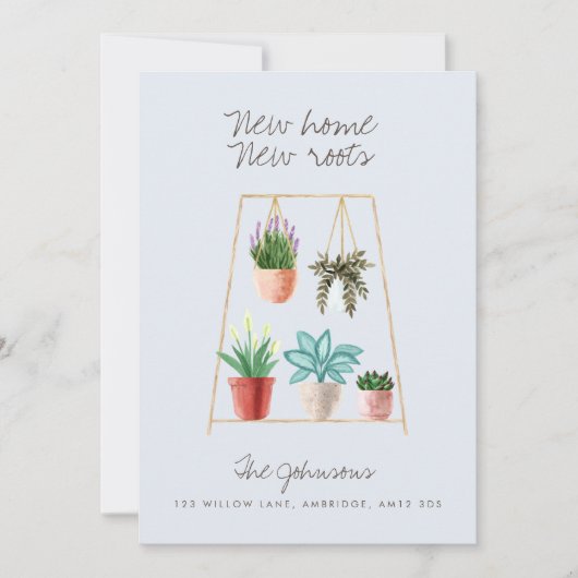 水の色の家の植物の新しい家の新しいルーツムービング 案内状 (正面)