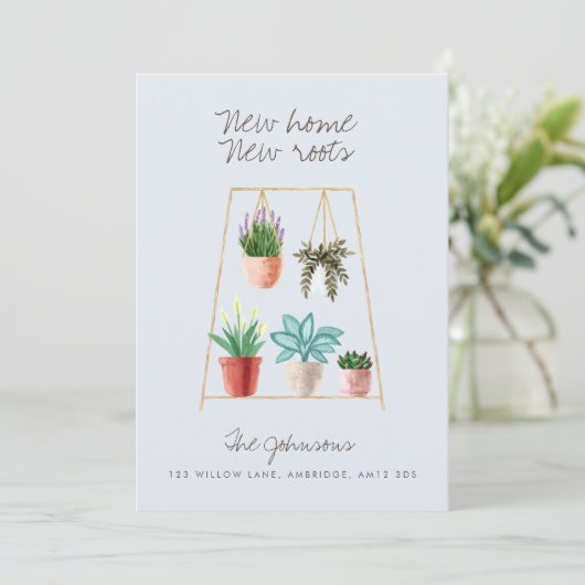 水の色の家の植物の新しい家の新しいルーツムービング 案内状 (スタンド正面)