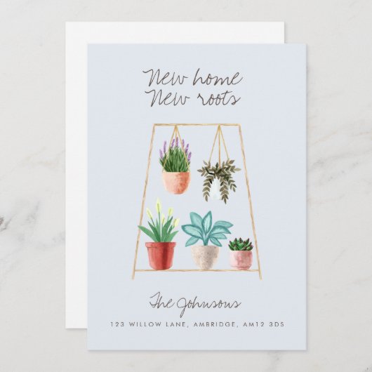 水の色の家の植物の新しい家の新しいルーツムービング 案内状 (正面/裏面)