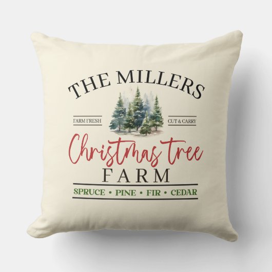 水の色の家族の名前クリスマスツリーファーム クッション (正面)
