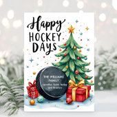 水の色の家族の名前ホッケークリスマスカード シーズンカード