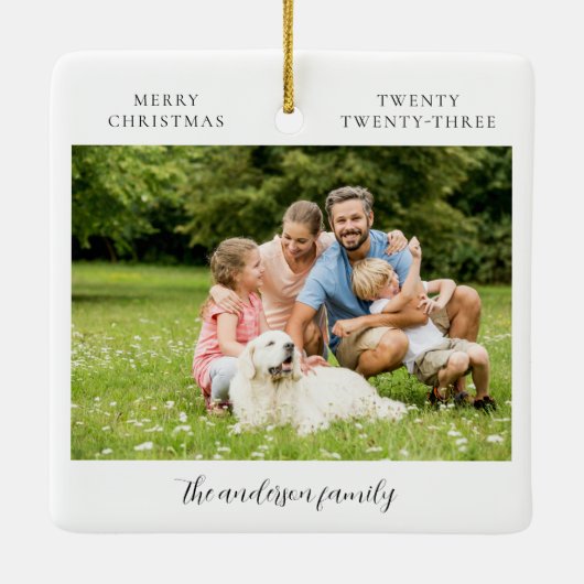 水の色の家族ワンフォトクリスマス セラミックオーナメント (裏面)