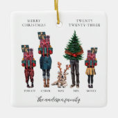 水の色の家族ワンフォトクリスマス セラミックオーナメント (正面)