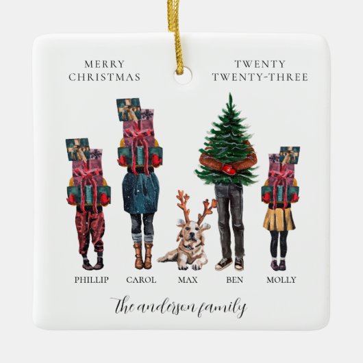 水の色の家族ワンフォトクリスマス セラミックオーナメント (正面)
