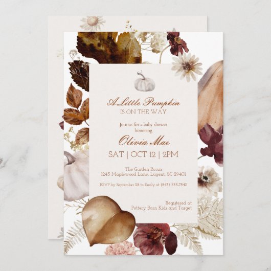 水の色の小さなかぼちゃのベビーシャワー招待状 サンキューカード (正面/裏面)