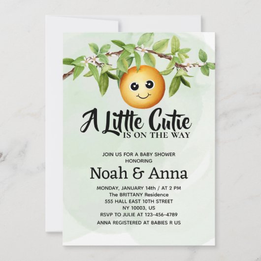 水の色の小さなかわいこちゃんは、途中の赤ちゃんシャワー 招待状 (正面)