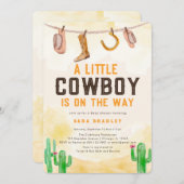 水の色の小さなカウボーイウェスタンベビーシャワー 招待状 (正面/裏面)