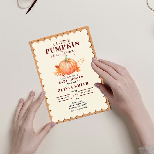 水の色の小さなカボチャかわいい秋赤ちゃんシャワー 招待状