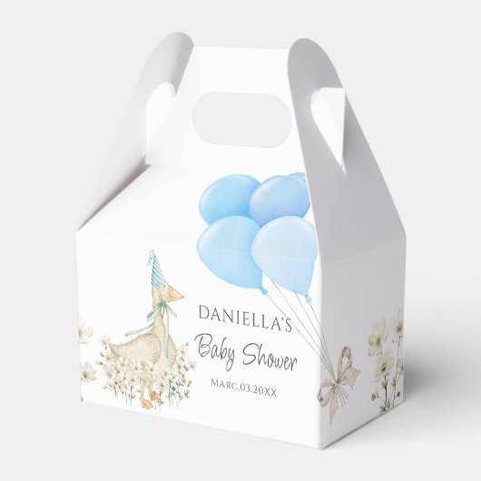 水の色の小さなガチョウ男の子の赤ちゃんシャワー フェイバーボックス (正面サイド)