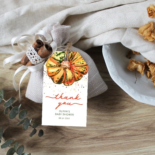 水の色の小さなパンプキンユー感謝していラベル ギフトタグ