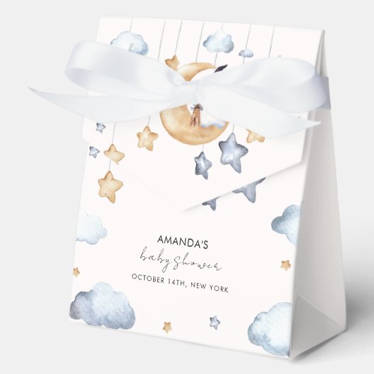 水の色の小さなブー月の星ベビーシャワー フェイバーボックス (正面)