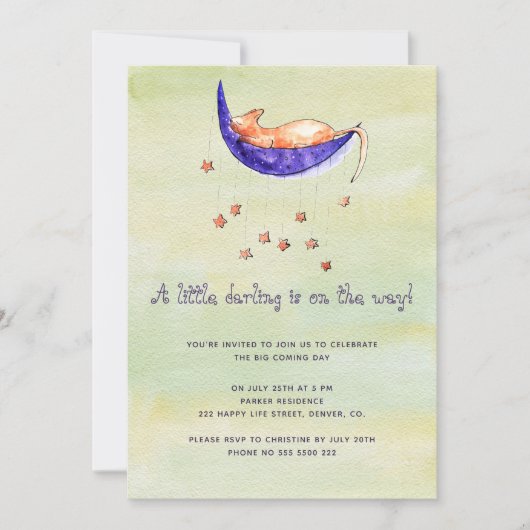 水の色の小さなベビーの途中で赤ちゃんシャワー 招待状 (正面)