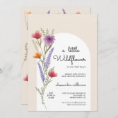 水の色の小さなワイルドフラワーベビーシャワー 招待状 (正面/裏面)