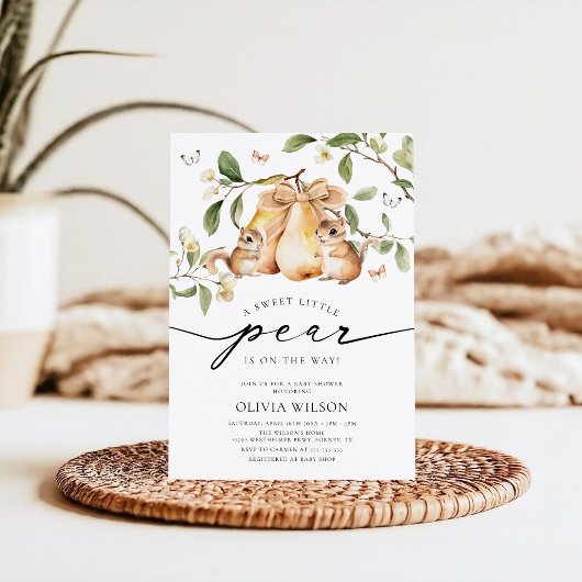 水の色の小さな梨の女の子ベビーシャワー 招待状