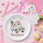 水の色の小さな町クリスマスサテン ペーパープレート (パーティー)