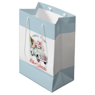 水の色の小さな町クリスマスサテン ミディアムペーパーバッグ