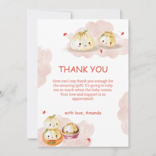 水の色の小さな餃子きのこの赤ちゃんシャワー サンキューカード (正面)