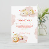 水の色の小さな餃子きのこの赤ちゃんシャワー サンキューカード (スタンド正面)