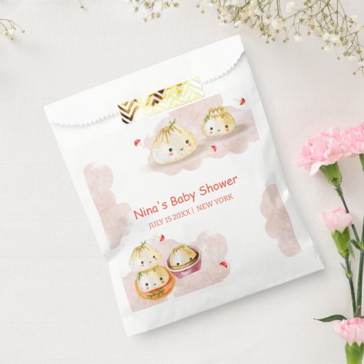 水の色の小さな餃子きのこの赤ちゃんシャワー フェイバーバッグ (封をした状態)