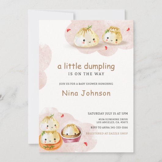 水の色の小さな餃子きのこの赤ちゃんシャワー 招待状 (正面)