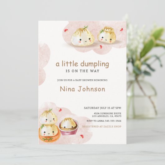 水の色の小さな餃子きのこの赤ちゃんシャワー 招待状 (スタンド正面)