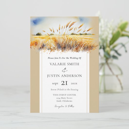 水の色の小麦のフィールド西結婚の全体の1つ 招待状 (スタンド正面)