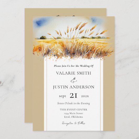 水の色の小麦のフィールド西結婚の全体の1つ 招待状 (正面/裏面)
