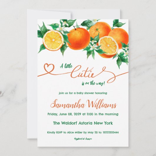 水の色の少しかわいこちゃんの方法ベビーシャワー 招待状 (正面)